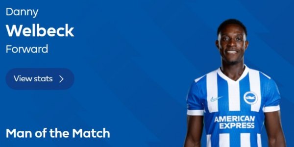 梅开二度，维尔贝克当选官方布莱顿3-1切尔西全场最好