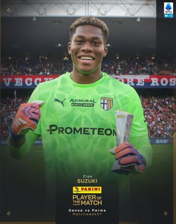 补时扑点，意甲官方：铃木彩艳当选帕尔马0-0热那亚全场最好